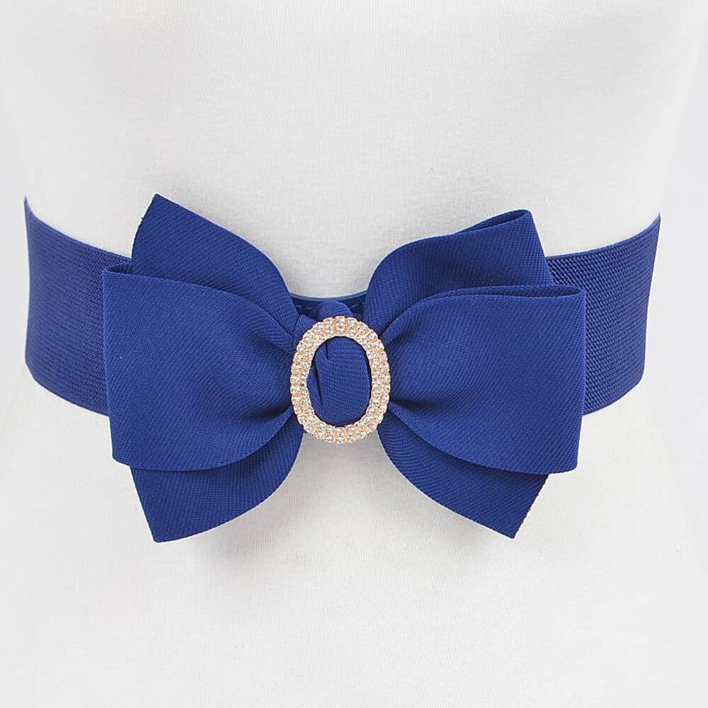 Rhinestone Bow Buckle Stretch Belt – Cobalt